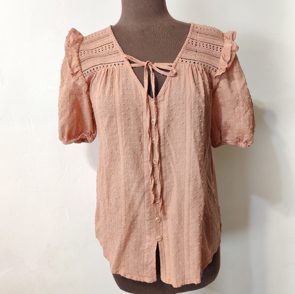 Cotton and Rayon Dusty Rose Short Sleeve Blouse M